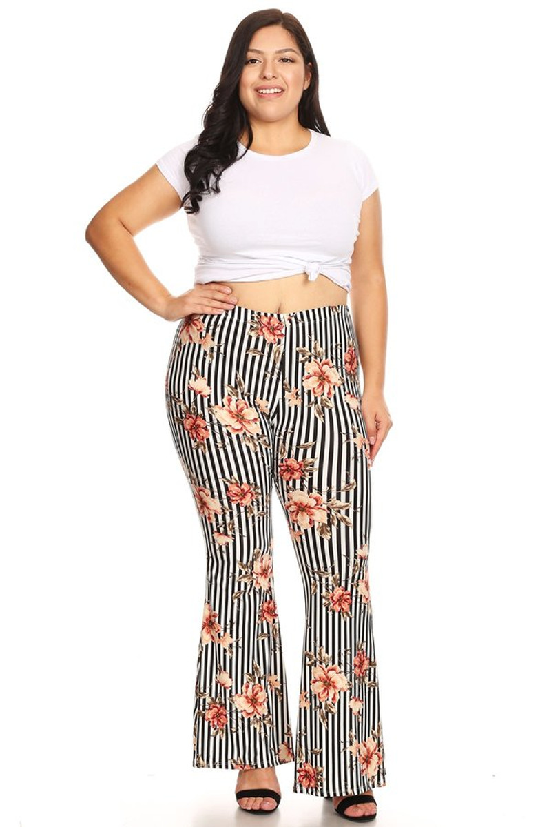 Geometric Stripe Print Women Slim Fit Flare Pants S-XL - B0RJO2375 Size S  Color Stripe_1195