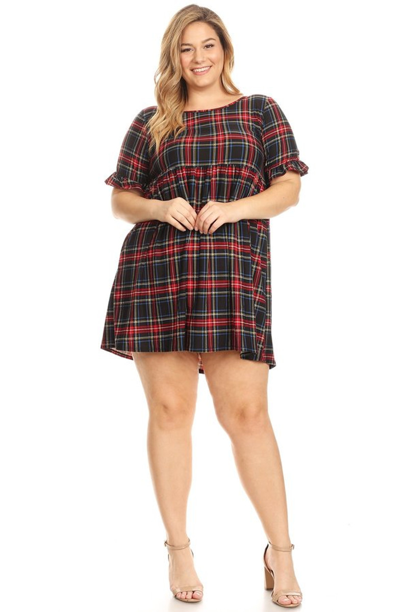 Plus Size - Super Soft Rust & Black Stripe Tie-Waist Skater Dress