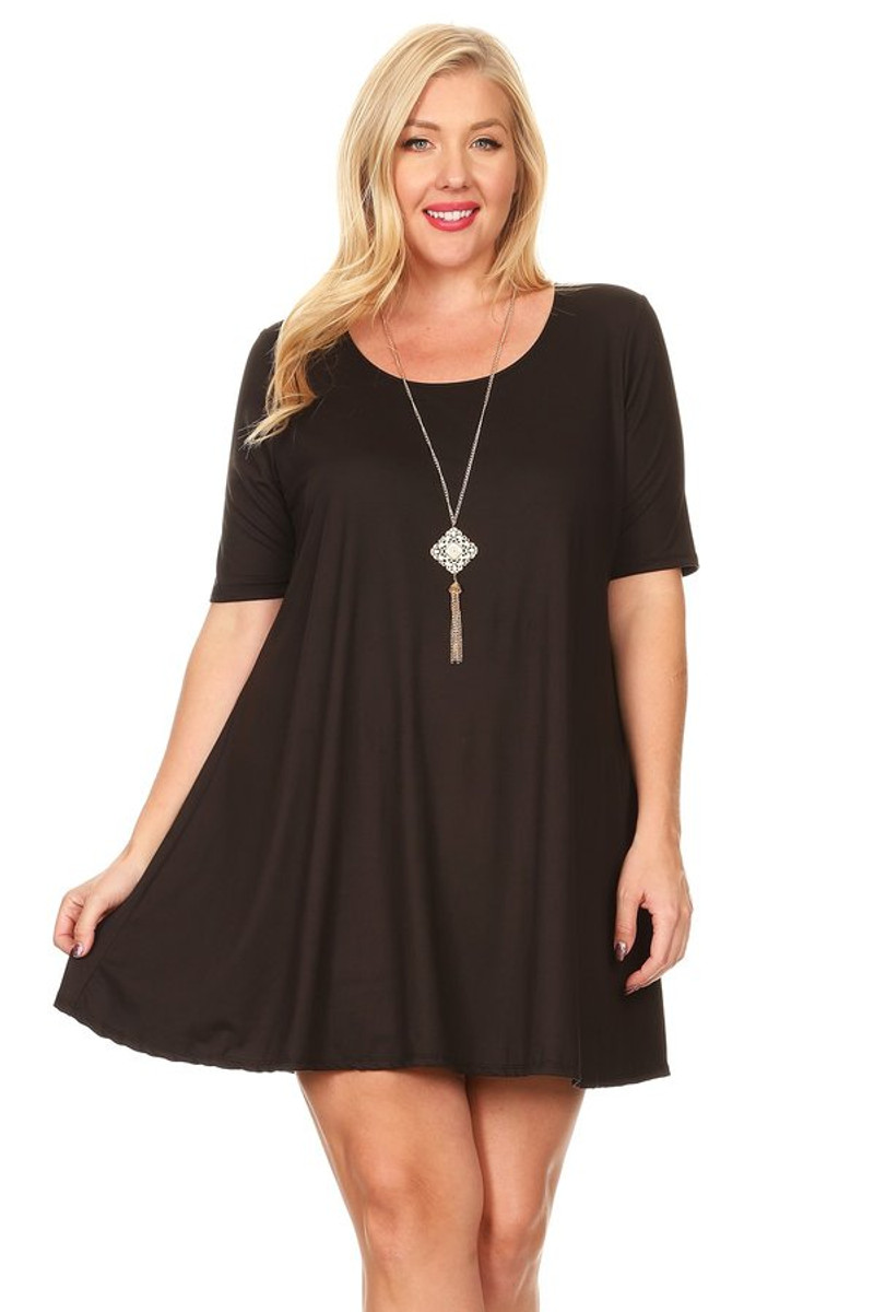 Plus Solid Brushed Swing Dress - VIBE Apparel Co.