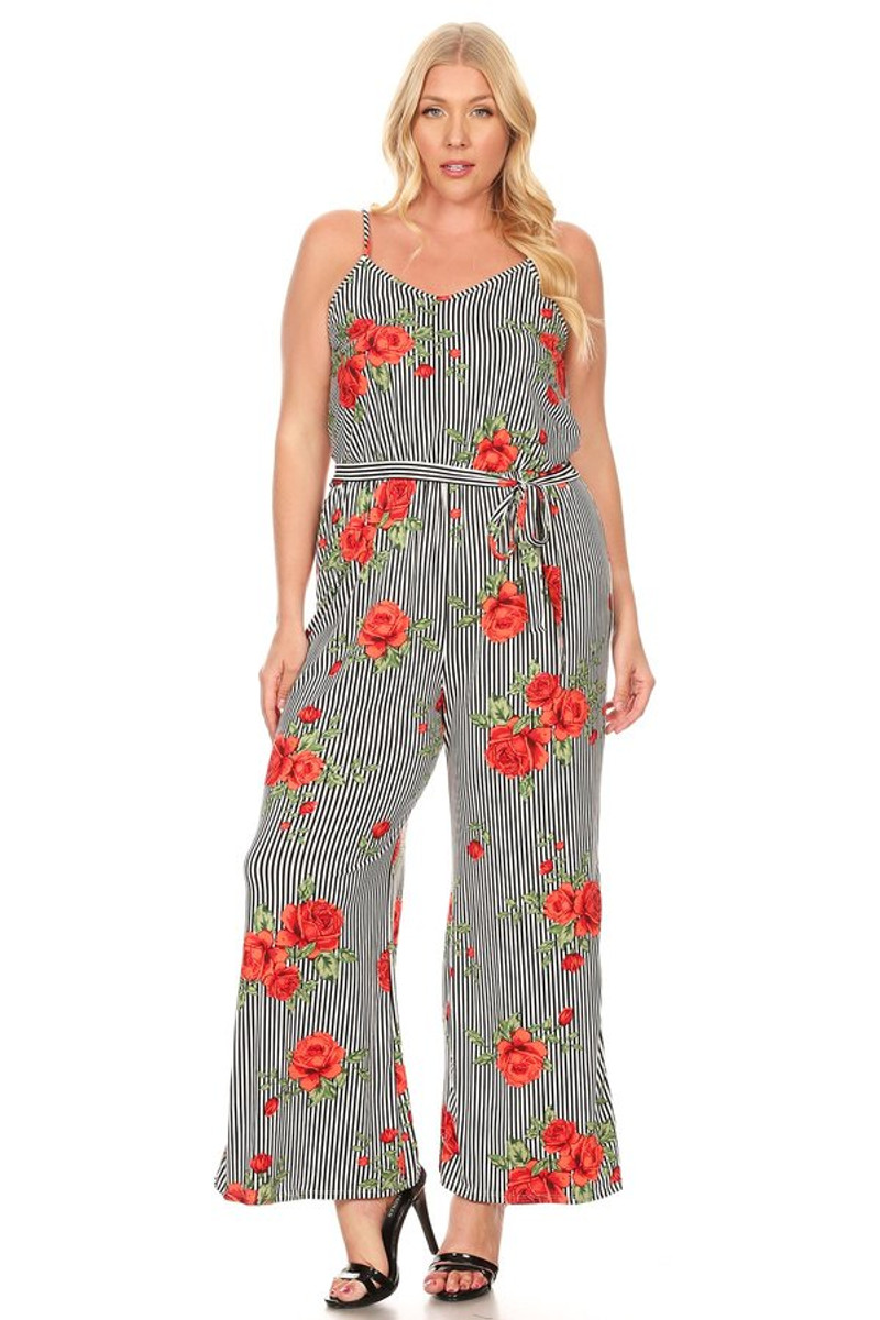 Stripped Floral Jumpsuit For Women
