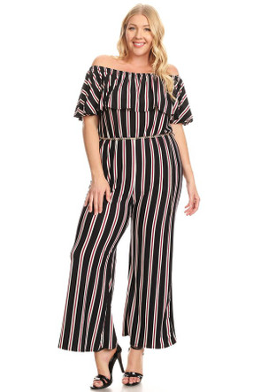 Off The Shoulder Striped Ruffle Jumpsuit