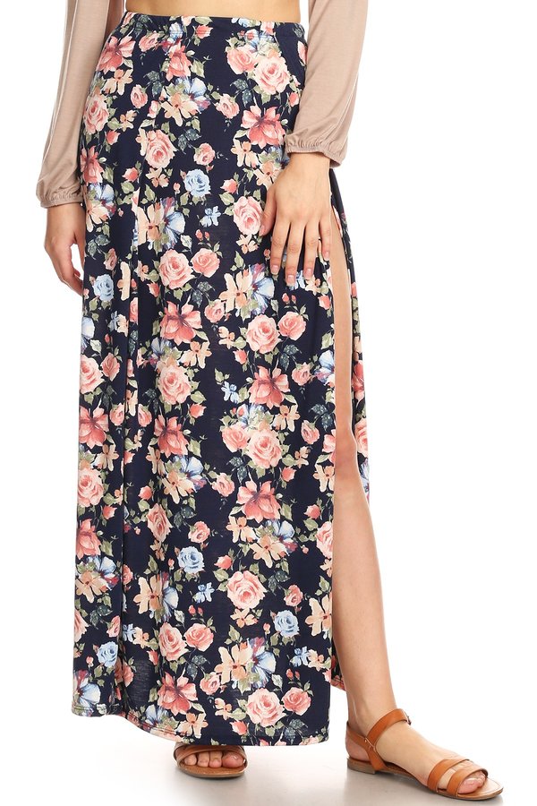 Floral Double Split Maxi Skirt