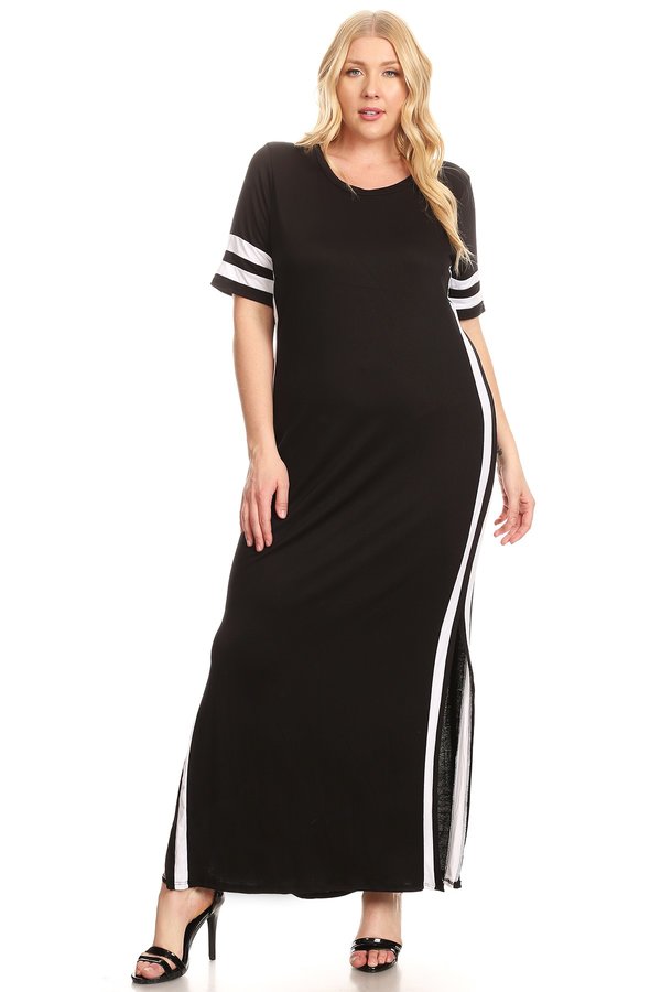 Plus Varsity Stripe Side Split Maxi Dress - VIBE Apparel Co.