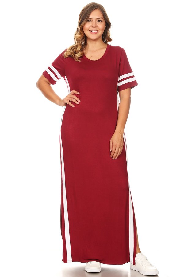 Stripe Double Slit Long Sleeve Maxi Dress - ShopperBoard