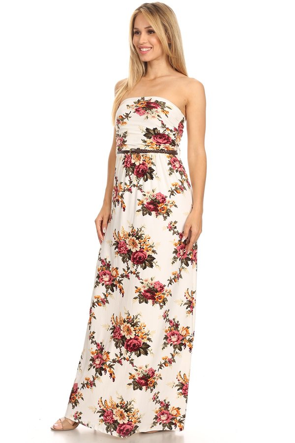 Ruched Belted Maxi Dress - VIBE Apparel Co.