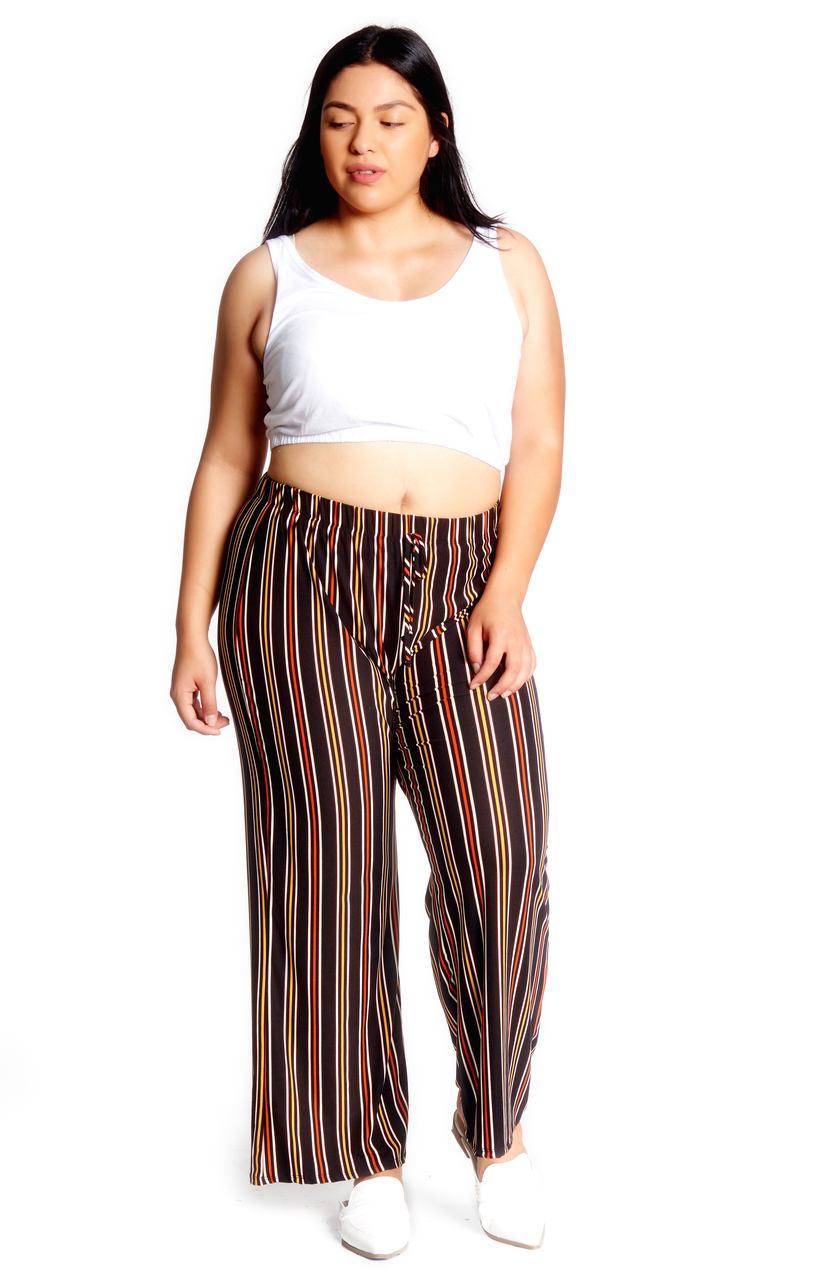 Stylish Women High Waist Stripe Print Patchwork Casual Wide Legs Pants  Bottoms | eBay