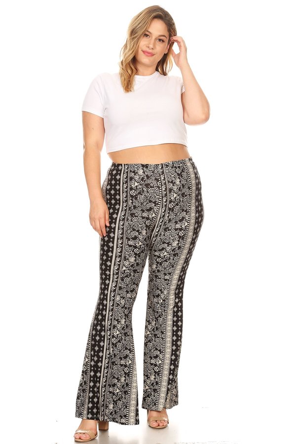 Plus Aztec Wide Leg Flare Pant - VIBE Apparel Co.