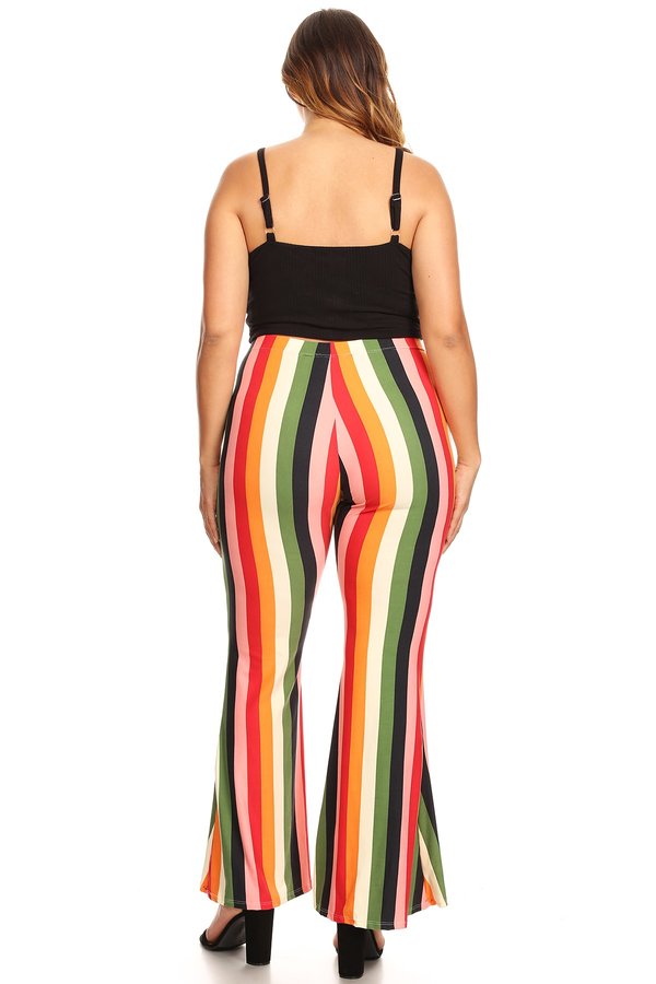 Vintage rainbow stripe woven pattern flared pants