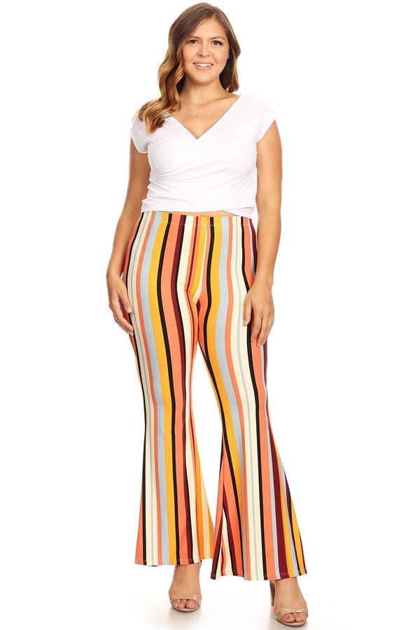 Plus Striped Wide Leg Flare Pant