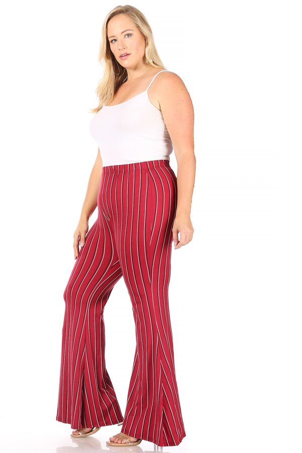 Women's Plus Size Striped Flare Pants - Multi - Curvy Sense
