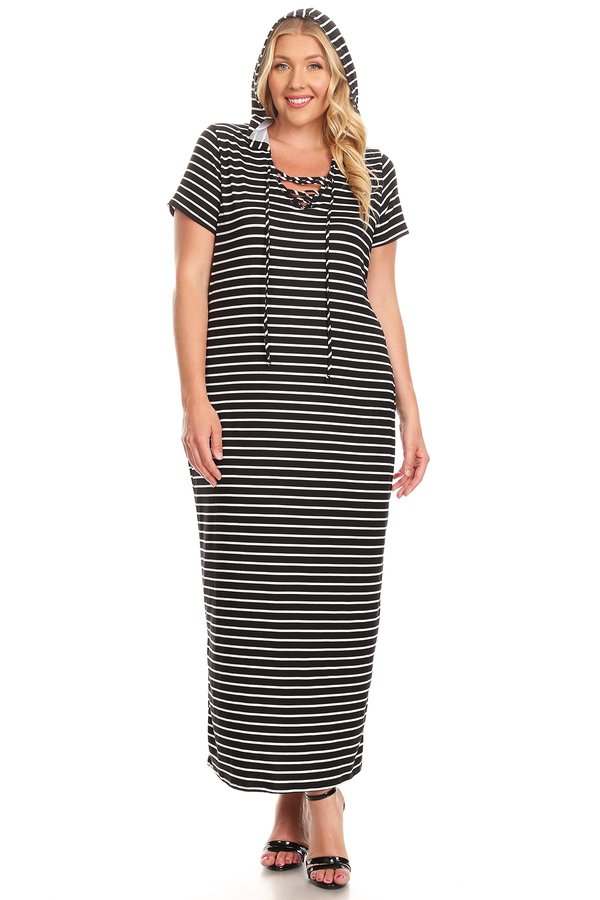 lace up hooded maxi dress