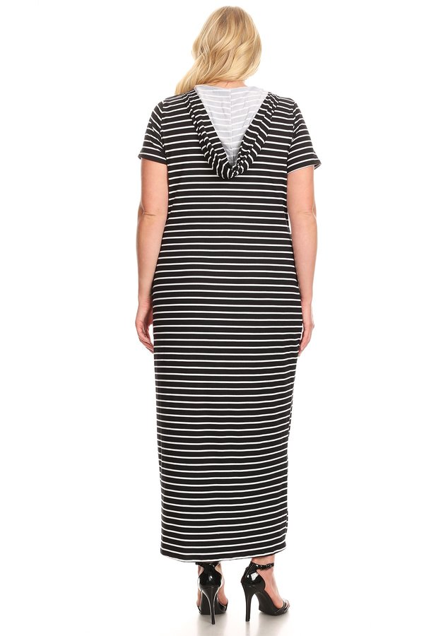 Plus Stripe Lace Up Hooded Maxi Dress - VIBE Apparel Co.