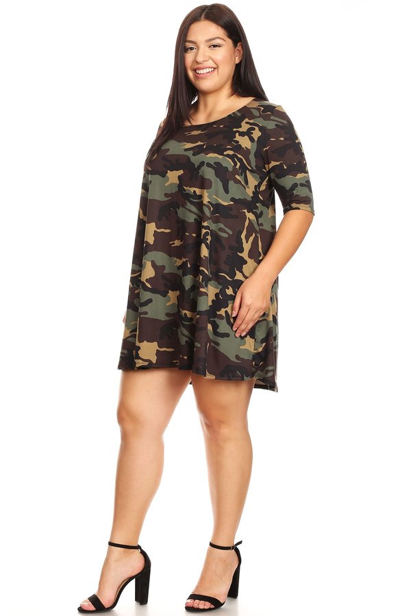 Plus Camouflage Brushed Swing Dress - VIBE Apparel Co.