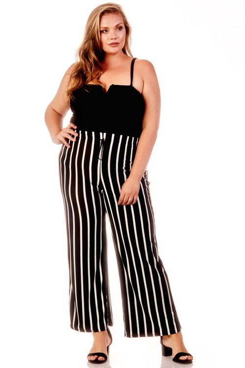 JED FASHION Women's Plus Size Wide Leg Stripes Palazzo Pants - Walmart.com