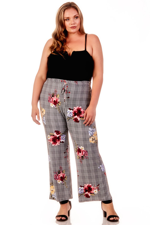 Plus Stripe Floral Wide Leg Flare Pant - VIBE Apparel Co.