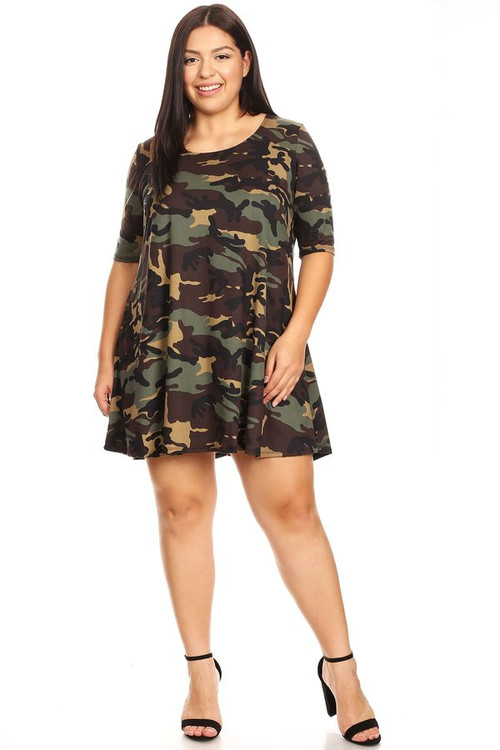 Plus Camouflage Brushed Swing Dress - VIBE Apparel Co.