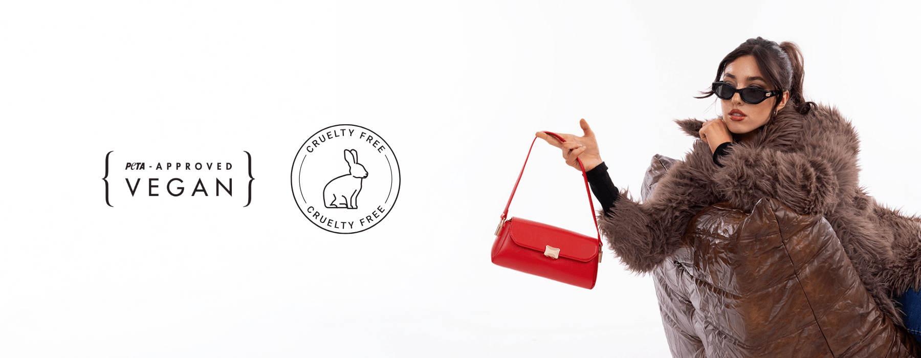 Women's vegan leather handbags, crossbody bags, satchels, apparel, and belts designed for sustainable Fall/Winter fashion trends 2026.