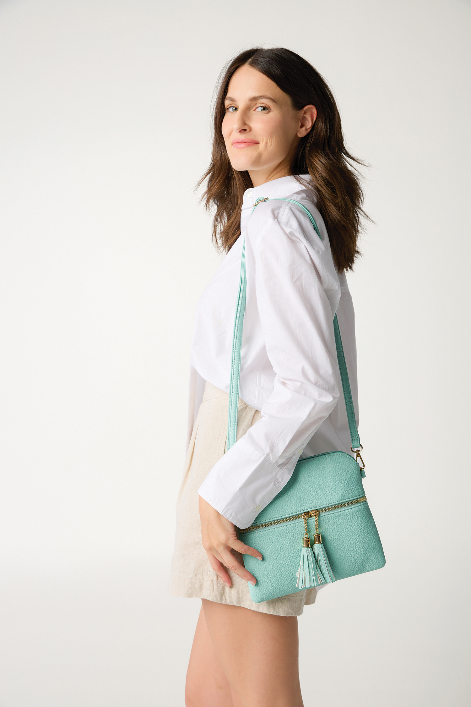Eco-friendly vegan leather crossbody bag in seafoam – Spring/Summer 2025
