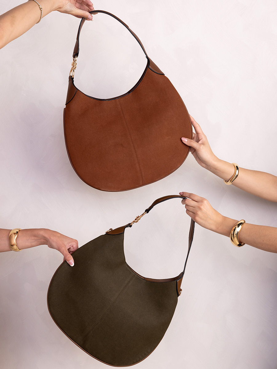 Eco-friendly vegan leather crossbody bags, satchel handbags, apparel, and fashion belts from the Jen & Co. Fall/Winter 2026 collection.