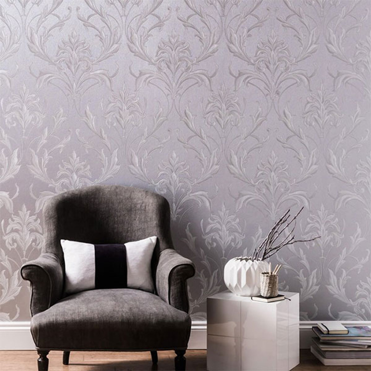 20-957 Oxford Silver Wallpaper by Boutique Graham & Brown