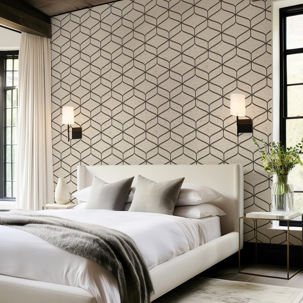 2313 Linear Concrete Cream Black Wallpaper by Belgravia