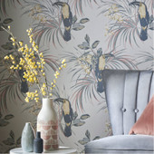 1907-135-06 Le Toucan Soft Grey Elodie Wallpaper by 1838 Wallcoverings