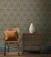 Iris Meadow Original Brantwood Aqua and Ochre Wallpaper By GP & J Baker Iris Meadow Original Brantwood Aqua and Ochre Wallpaper By GP & J Baker