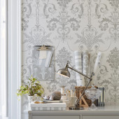 113385 Josette Dove Grey / White Wallpaper by Laura Ashley