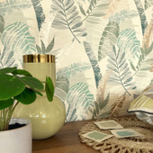 1601 Sarika Leaf Green Gold Wallpaper by Belgravia