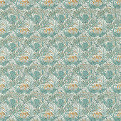 F1706/04 Wilderwood Studio G Northwood Teal / Spice Fabric by Clarke & Clarke