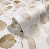 47422 Eucalyptus Flora White and Brown Wallpaper By Galerie