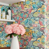 T13331 Heron Stream Pavilion Coral and Aqua Wallpaper by Thibaut T13331 Heron Stream Pavilion Coral and Aqua Wallpaper by Thibaut