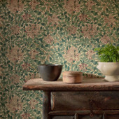DMC1HS102 Honeysuckle Morris & Friends Green, Coral and Pink Wallpaper by Morris & Co DMC1HS102 Honeysuckle Morris & Friends Green, Coral and Pink Wallpaper by Morris & Co