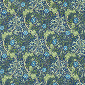 224472 Seaweed Morris & Friends Cobalt and Thyme Fabric by Morris & Co 224472 Seaweed Morris & Friends Cobalt and Thyme Fabric by Morris & Co