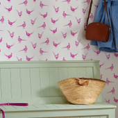 118551 Flirty Pheasants Truly Pink Wallpaper by Joules