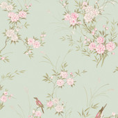 125120 Bird Chinoiserie Green Wallpaper by Rachel Ashwell