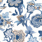 T36418 Indienne Jacobean Indienne Blue and White Wallpaper by Thibaut