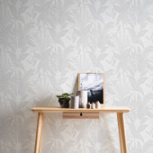 WH30144 Botanical Leaves Welcome Home Silver Grey Wallpaper By Galerie