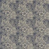 220320 Marigold Archive Prints Indigo/Linen Fabric by Morris & Co 220320 Marigold Archive Prints Indigo/Linen Fabric by Morris & Co