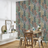 FL61116 Fern Leaves Motif Flourish Beige and Blue Wallpaper By Galerie