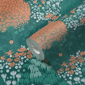 FL61132 Fairytale Leaves Motif Flourish Green and Orange Wallpaper By Galerie FL61132 Fairytale Leaves Motif Flourish Green and Orange Wallpaper By Galerie