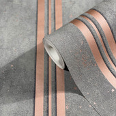 32637 Mixed Stripe The New Design Book Rose Gold and Grey Wallpaper By Galerie