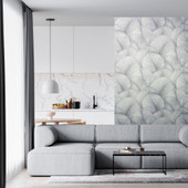 34512 Palm Leaf The New Design Book Grey and Blue Wallpaper By Galerie