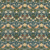 236932 Strawberry Thief Velvet Rouen Velvets Indigo/Thyme Fabric by Morris & Co