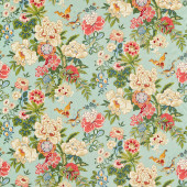 226963 Emperor Peony Water Garden Jade/Apricot Fabric by Sanderson