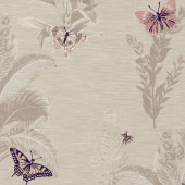 F1432/01 Monarch Botanist Blush/Damson Fabric by Clarke and Clarke