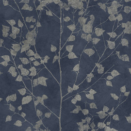 416657 Finca Shimmering Leaves Navy Silver Wallpaper By Rasch