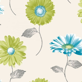 111503 Muriva Daisy Green, Cream and Teal Wallpaper