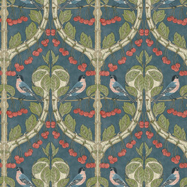 BW45100/5 Birds & Cherries Original Brantwood Indigo Wallpaper By GP & J Baker