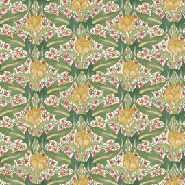 BW45104/1 Tulip & Jasmine Original Brantwood Red and Green Wallpaper By GP & J Baker